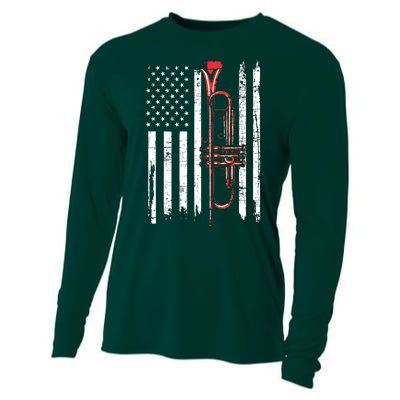 USA Flag Trumpet Jazz Musical Instrument Player Cooling Performance Long Sleeve Crew