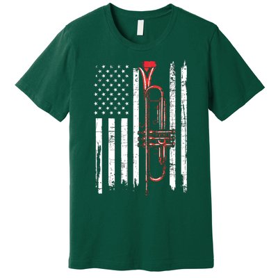 USA Flag Trumpet Jazz Musical Instrument Player Premium T-Shirt