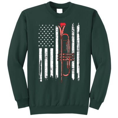 USA Flag Trumpet Jazz Musical Instrument Player Tall Sweatshirt