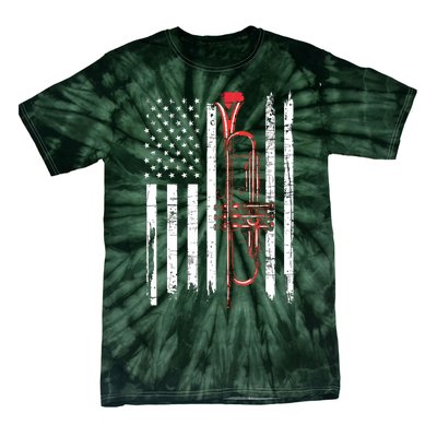 USA Flag Trumpet Jazz Musical Instrument Player Tie-Dye T-Shirt