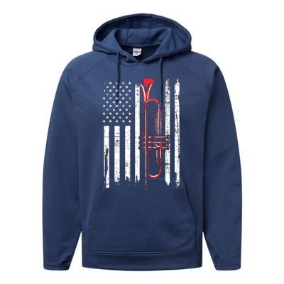 USA Flag Trumpet Jazz Musical Instrument Player Performance Fleece Hoodie