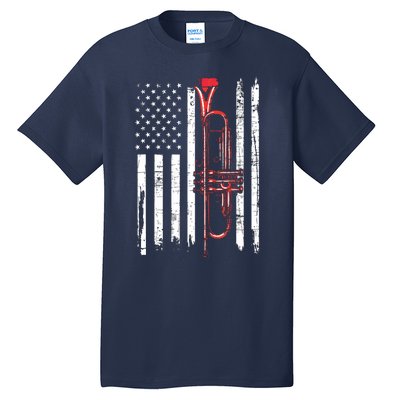 USA Flag Trumpet Jazz Musical Instrument Player Tall T-Shirt