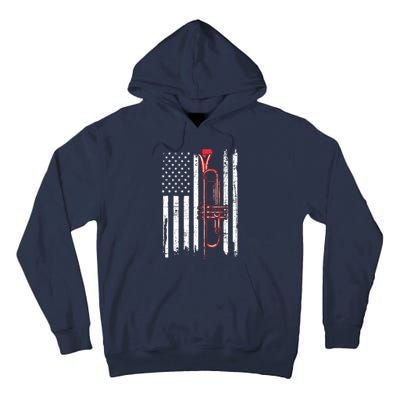 USA Flag Trumpet Jazz Musical Instrument Player Tall Hoodie