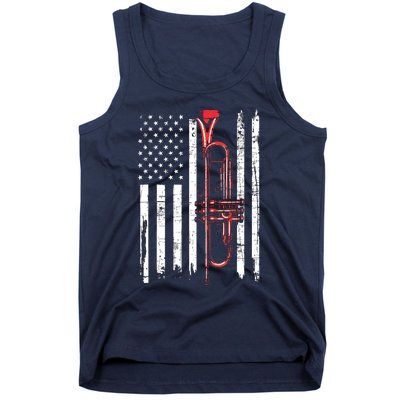 USA Flag Trumpet Jazz Musical Instrument Player Tank Top