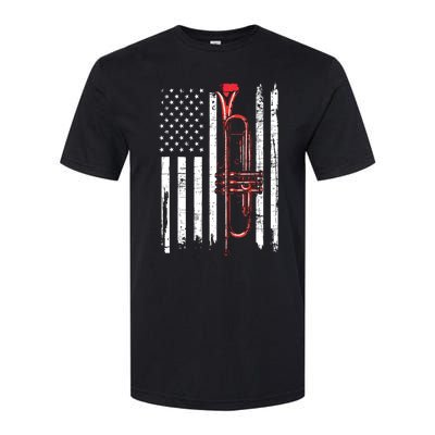 USA Flag Trumpet Jazz Musical Instrument Player Softstyle CVC T-Shirt