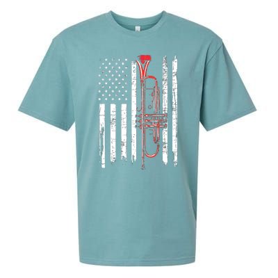 USA Flag Trumpet Jazz Musical Instrument Player Sueded Cloud Jersey T-Shirt