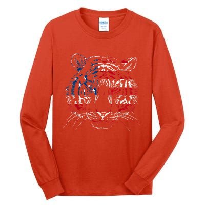 USA Flag Tiger Patriotic Independence Day 4th Of July Tall Long Sleeve T-Shirt