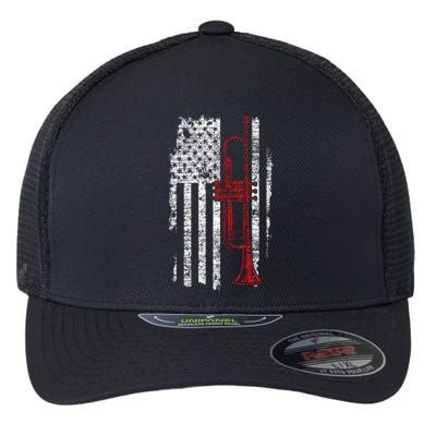 Usa Flag Thin Red Line Jazz Music Gifts Trumpet Flexfit Unipanel Trucker Cap