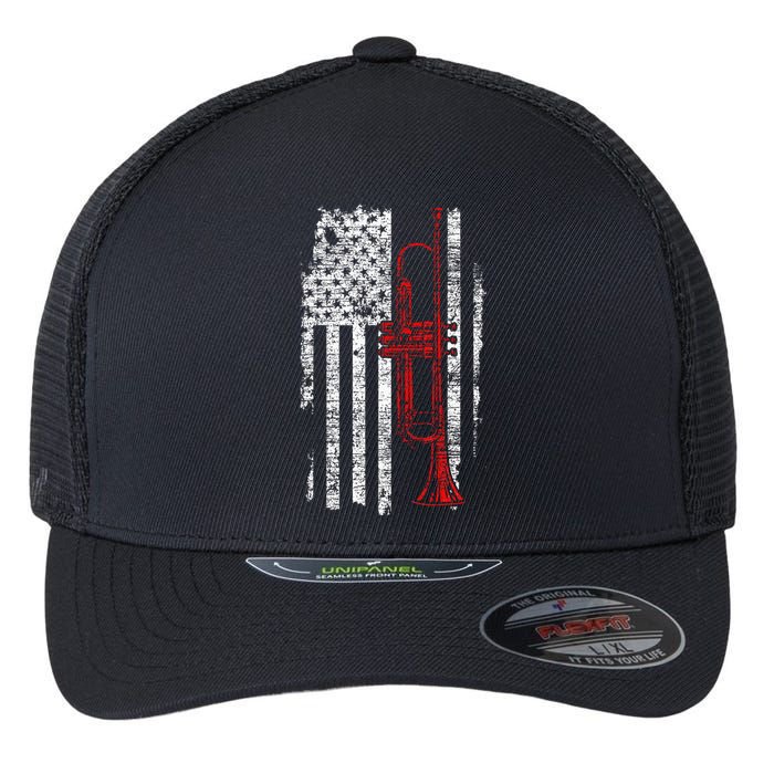 Usa Flag Thin Red Line Jazz Music Gifts Trumpet Flexfit Unipanel Trucker Cap