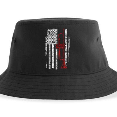 Usa Flag Thin Red Line Jazz Music Gifts Trumpet Sustainable Bucket Hat