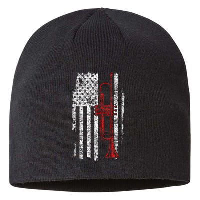 Usa Flag Thin Red Line Jazz Music Gifts Trumpet Sustainable Beanie