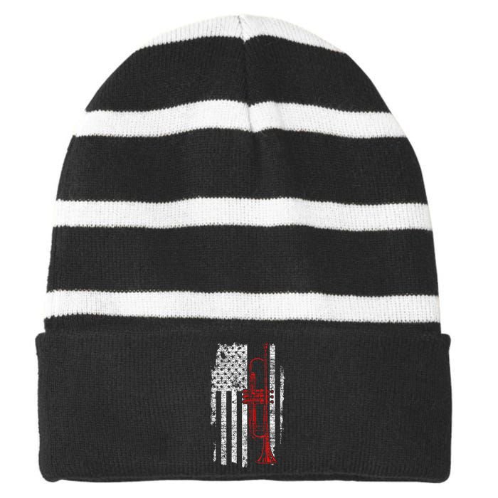 Usa Flag Thin Red Line Jazz Music Gifts Trumpet Striped Beanie with Solid Band