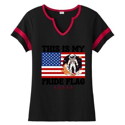 Usa Flag This Is My Pride Flag 2024 Astronaut 4th Of July Gift Ladies Halftime Notch Neck Tee