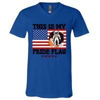 Usa Flag This Is My Pride Flag 2024 Astronaut 4th Of July Gift V-Neck T-Shirt