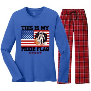 Usa Flag This Is My Pride Flag 2024 Astronaut 4th Of July Gift Women's Long Sleeve Flannel Pajama Set 