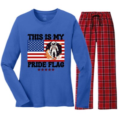 Usa Flag This Is My Pride Flag 2024 Astronaut 4th Of July Gift Women's Long Sleeve Flannel Pajama Set 