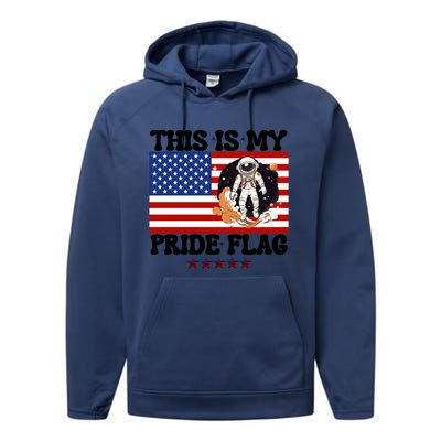 Usa Flag This Is My Pride Flag 2024 Astronaut 4th Of July Gift Performance Fleece Hoodie