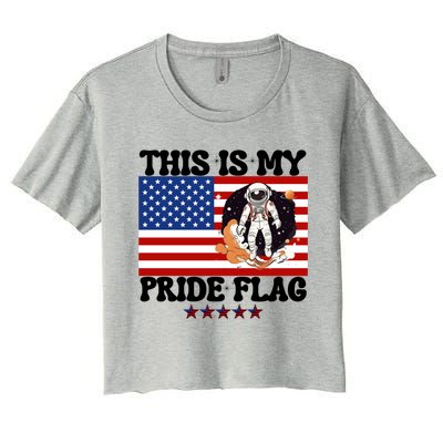 Usa Flag This Is My Pride Flag 2024 Astronaut 4th Of July Gift Women's Crop Top Tee