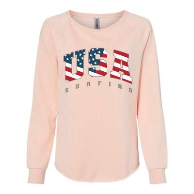 USA Flag Team Surf Support Athlete Surfing Womens California Wash Sweatshirt