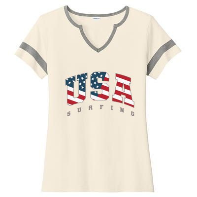 USA Flag Team Surf Support Athlete Surfing Ladies Halftime Notch Neck Tee