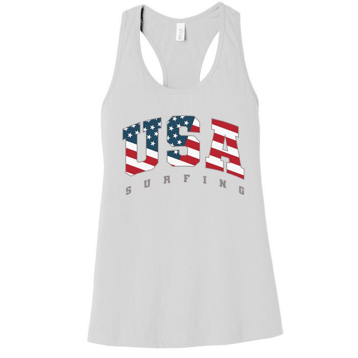 USA Flag Team Surf Support Athlete Surfing Women's Racerback Tank