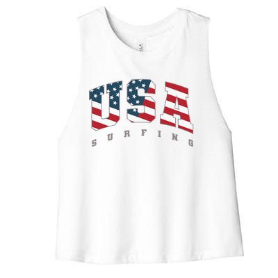 USA Flag Team Surf Support Athlete Surfing Women's Racerback Cropped Tank