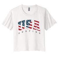 USA Flag Team Surf Support Athlete Surfing Women's Crop Top Tee