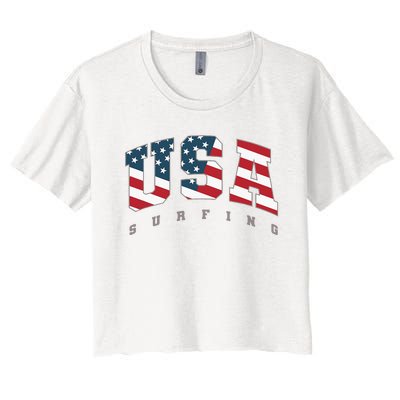 USA Flag Team Surf Support Athlete Surfing Women's Crop Top Tee