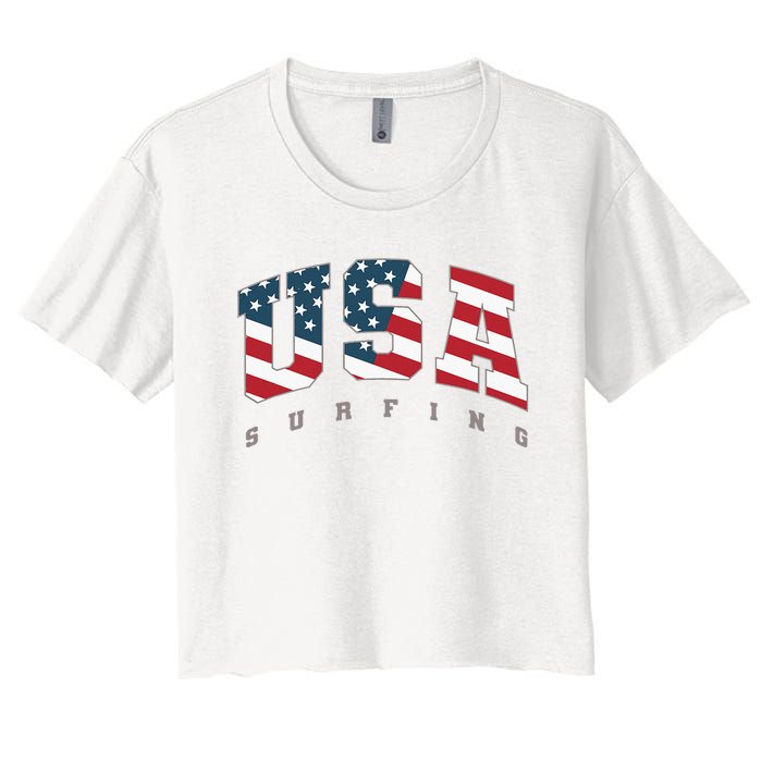 USA Flag Team Surf Support Athlete Surfing Women's Crop Top Tee