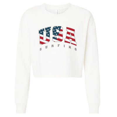 USA Flag Team Surf Support Athlete Surfing Cropped Pullover Crew