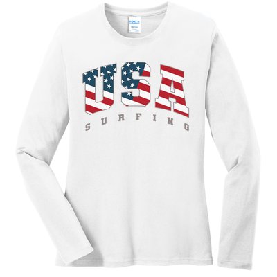 USA Flag Team Surf Support Athlete Surfing Ladies Long Sleeve Shirt