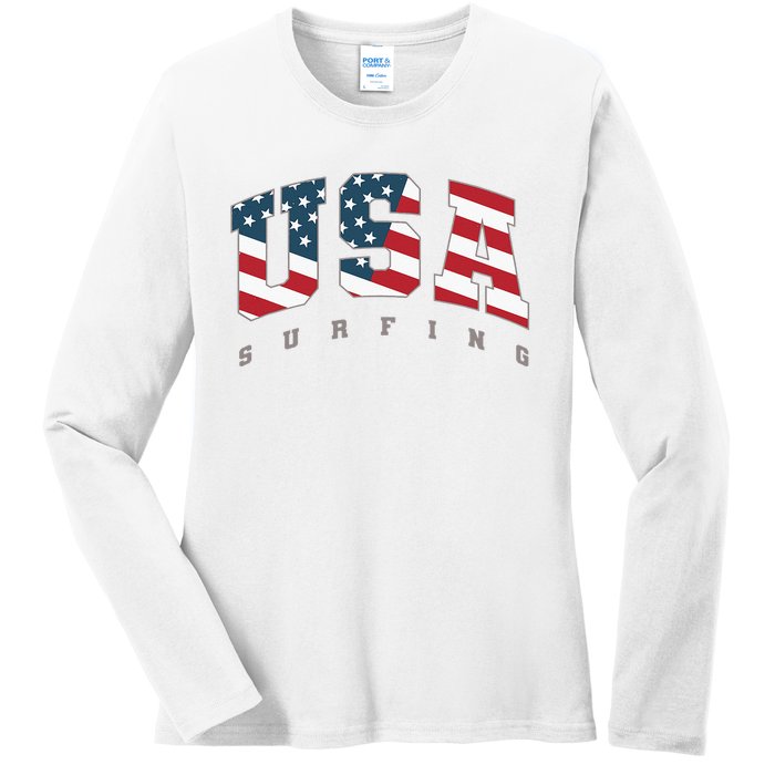 USA Flag Team Surf Support Athlete Surfing Ladies Long Sleeve Shirt