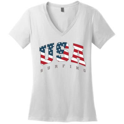 USA Flag Team Surf Support Athlete Surfing Women's V-Neck T-Shirt