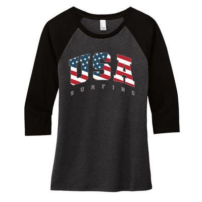 USA Flag Team Surf Support Athlete Surfing Women's Tri-Blend 3/4-Sleeve Raglan Shirt