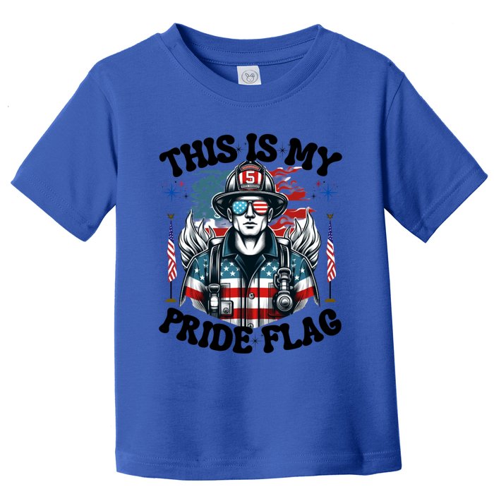 Usa Flag This Is My Pride Flag 2024 Firefighter 4th Of July Gift Toddler T-Shirt