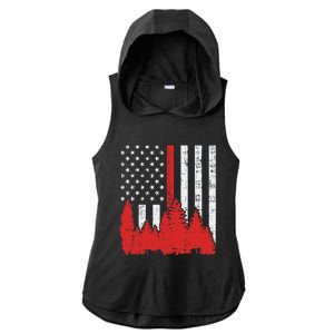 USA Flag Thin Red Line Forest Fire Wildland Firefighter Gift Ladies PosiCharge Tri-Blend Wicking Draft Hoodie Tank