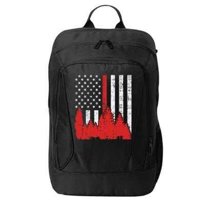 USA Flag Thin Red Line Forest Fire Wildland Firefighter Gift City Backpack