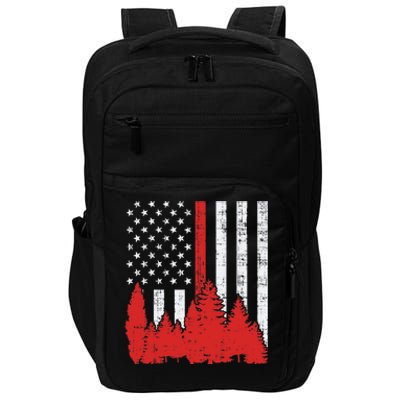 USA Flag Thin Red Line Forest Fire Wildland Firefighter Gift Impact Tech Backpack