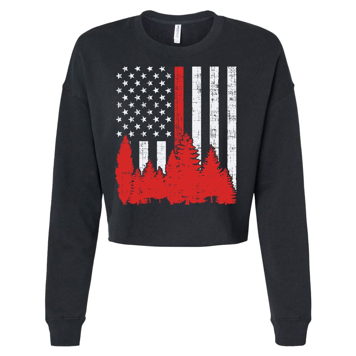 USA Flag Thin Red Line Forest Fire Wildland Firefighter Gift Cropped Pullover Crew