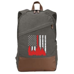 USA Flag Thin Red Line Forest Fire Wildland Firefighter Gift Cotton Canvas Backpack