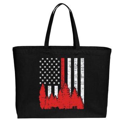 USA Flag Thin Red Line Forest Fire Wildland Firefighter Gift Cotton Canvas Jumbo Tote