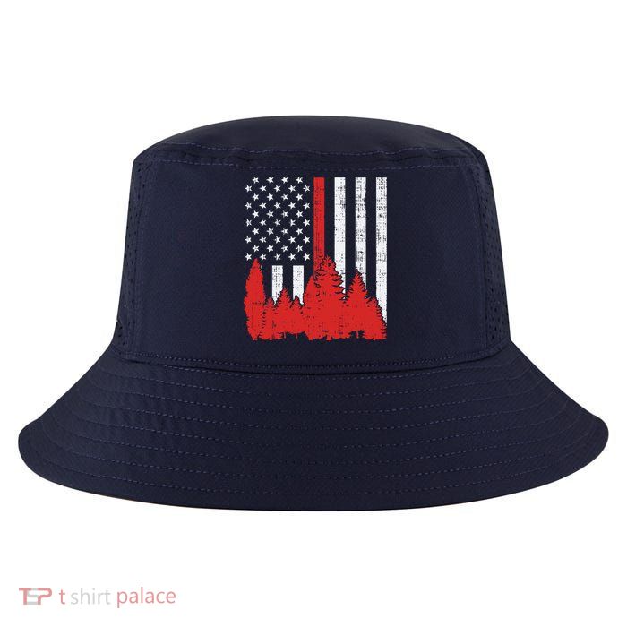 USA Flag Thin Red Line Forest Fire Wildland Firefighter Gift Cool Comfort Performance Bucket Hat