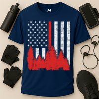 USA Flag Thin Red Line Forest Fire Wildland Firefighter Gift Cooling Performance Crew T-Shirt