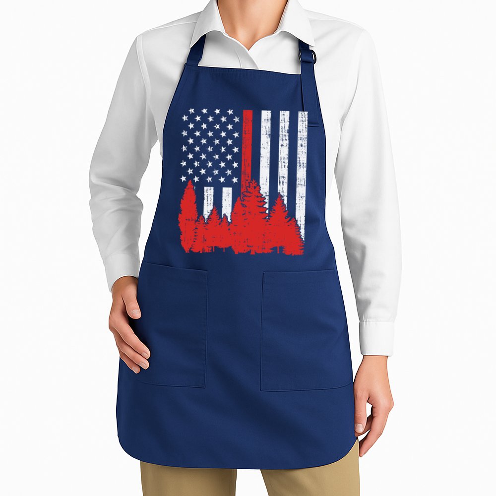USA Flag Thin Red Line Forest Fire Wildland Firefighter Gift Apron
