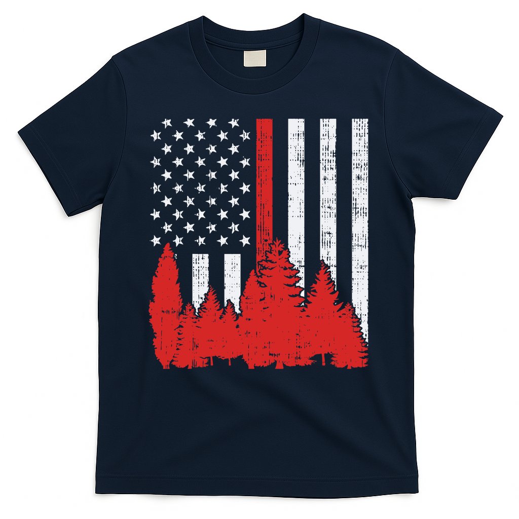 USA Flag Thin Red Line Forest Fire Wildland Firefighter Gift T-Shirt