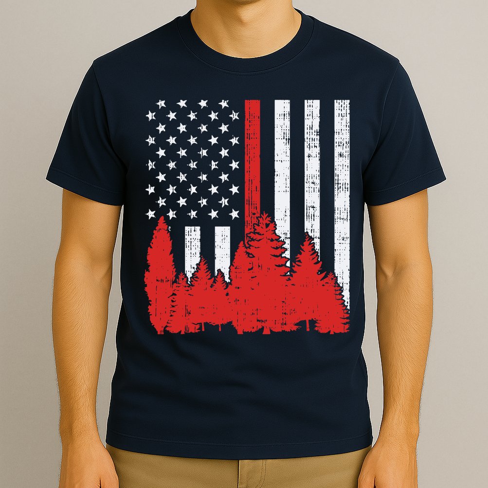 USA Flag Thin Red Line Forest Fire Wildland Firefighter Gift T-Shirt