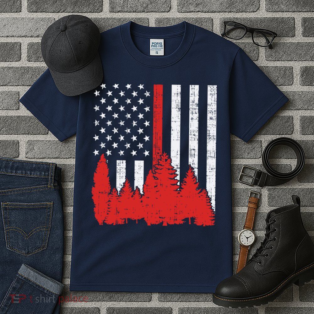 USA Flag Thin Red Line Forest Fire Wildland Firefighter Gift Tall T-Shirt