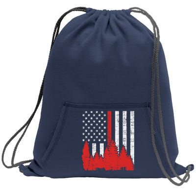 USA Flag Thin Red Line Forest Fire Wildland Firefighter Gift Sweatshirt Cinch Pack Bag