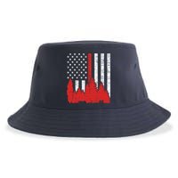 USA Flag Thin Red Line Forest Fire Wildland Firefighter Gift Sustainable Bucket Hat
