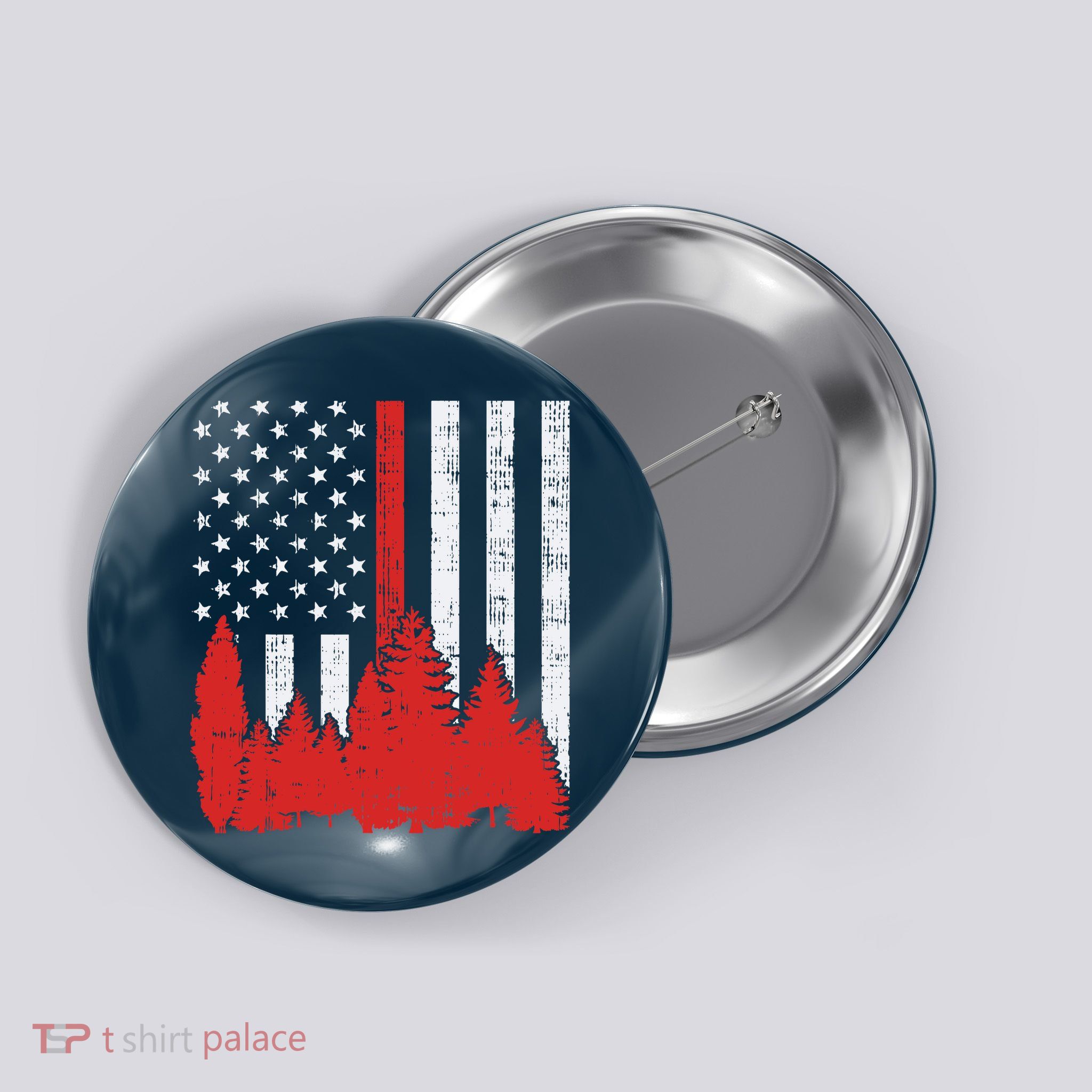 USA Flag Thin Red Line Forest Fire Wildland Firefighter Gift Button
